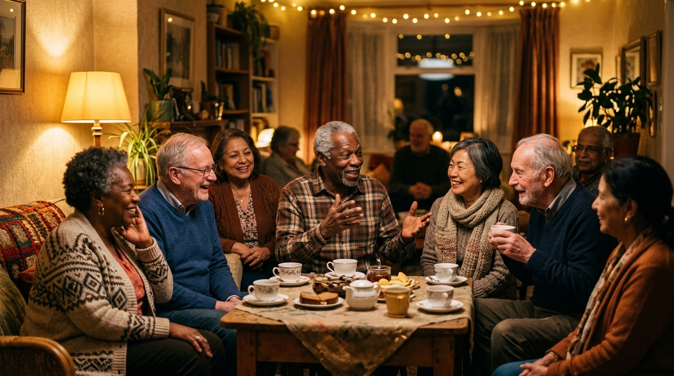 Elders gathered sharing stories — the original knowledge transfer